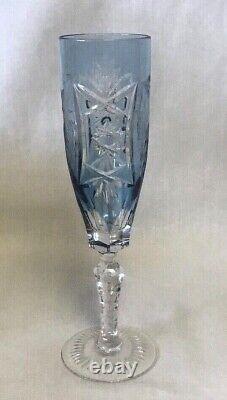 Vintage Bohemian Crystal light to med blue Champagne Flute 9 Cut to Clear RARE