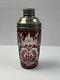 Vintage Bohemian Cut Glass Ruby Red To Clear Cocktail Shaker Nice Rare Pattern