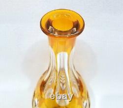 Vintage Bohemian Cut to Clear 14.5 Art Crystal Decanter Golden Yellow Amber