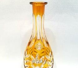 Vintage Bohemian Cut to Clear 14.5 Art Crystal Decanter Golden Yellow Amber