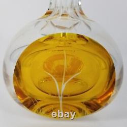 Vintage Bohemian Cut to Clear Amber Art Glass Decanter Deer Stag and Tree