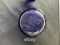 Vintage Bohemian Czech Cobalt Blue Cut to Clear Etched Glass Tumbler Decanter