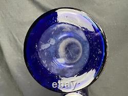 Vintage Bohemian Czech Cobalt Blue Cut to Clear Etched Glass Tumbler Decanter