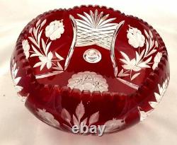 Vintage Bohemian Czech Crystal Bowl Vase Cut To Clear Red