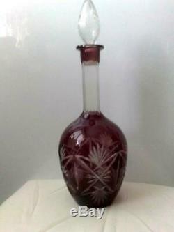 Vintage Bohemian Decanter Cut Color Glass Crystal Pattern Made in Czechoslovakia