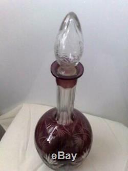 Vintage Bohemian Decanter Cut Color Glass Crystal Pattern Made in Czechoslovakia