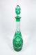 Vintage Bohemian Emerald Green Cut To Clear Crystal Tall Decanter, 16