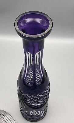 Vintage Bohemian Glass Amethyst Purple Cut to Clear Criss Cross Tall Decanter