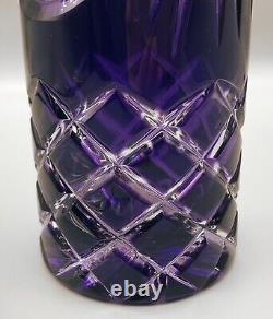 Vintage Bohemian Glass Amethyst Purple Cut to Clear Criss Cross Tall Decanter