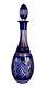 Vintage Bohemian Glass Cobalt Blue Cut To Clear Tall Wine Decanter With Stopper