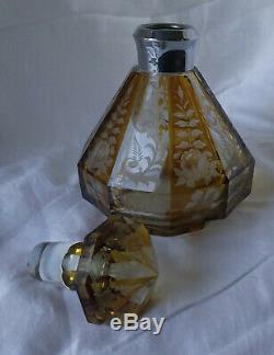 Vintage Bohemian Glass Decanter. Yellow Cut-to-Clear. C. 1940's. 9 Tall