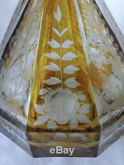 Vintage Bohemian Glass Decanter. Yellow Cut-to-Clear. C. 1940's. 9 Tall