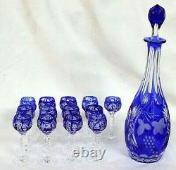 Vintage Bohemian Hand Cut Crystal Carafe and Glass Set