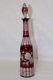 Vintage Bohemian Ruby Red Cut To Clear Etched Glass 15 Decanter Bottle +stopper