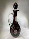 Vintage Bohemian Ruby Red Cut To Clear Signed 11 Decanter Bottle +stopper A327