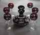 Vintage Bohemian Ruby Cut-to-clear Wine Decanter And 6 Wine Glasses