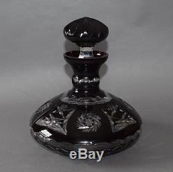 Vintage Bohemian Ruby Cut-To-Clear Wine Decanter and 6 Wine Glasses