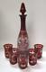 Vintage Bohemian Ruby Cut-to-clear Glass 5 Pc Wine Decanter & Goblet Set
