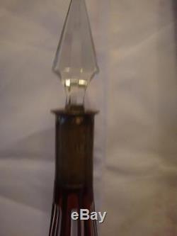 Vintage Bohemian Ruby Red Crystal Glass Decanter Cut to Clear