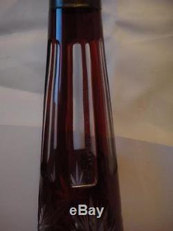 Vintage Bohemian Ruby Red Crystal Glass Decanter Cut to Clear