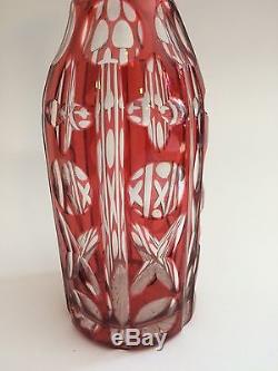 Vintage Bohemian Ruby Red Cut To Clear Glass Wine Decanter