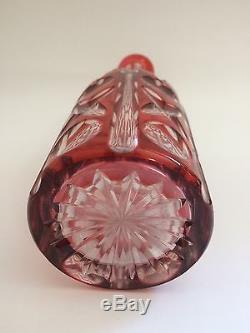 Vintage Bohemian Ruby Red Cut To Clear Glass Wine Decanter