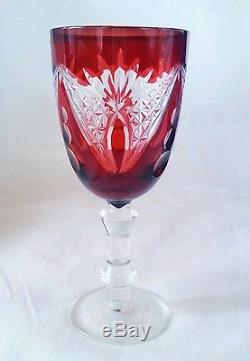 Vintage Bohemian ruby red to clear cut crystal decanter & 4 glasses set