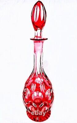 Vintage Boston Sandwich Cased 16 Cranberry Cut To Clear Thousand Eye Decanter