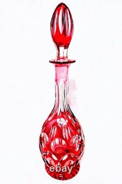 Vintage Boston Sandwich Cased 16 Cranberry Cut To Clear Thousand Eye Decanter