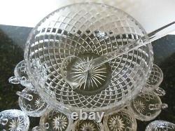 Vintage CESKA Canterbury Cut Crystal Punch Bowl and 12Cup Set Czech Bohemi