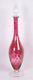 Vintage Cranberry Tall Stemmed Cut Art Glass Decanter With Stopper 17h Scuffed