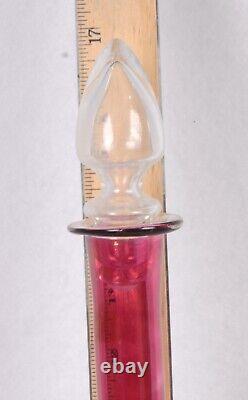 Vintage CRANBERRY Tall Stemmed Cut Art Glass DECANTER with Stopper 17H Scuffed