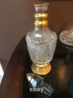 Vintage Clear Cut-Crystal And Gold Decanter With Stopper 16