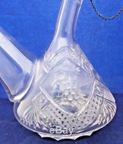 Vintage Clear Cut Crystal Porron Decanter 915 Sterling Silver Stoppers & Chain