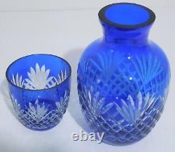 Vintage Cobalt Blue Cut to Clear Crystal Decanter and Glass Set