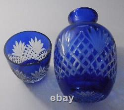 Vintage Cobalt Blue Cut to Clear Crystal Decanter and Glass Set