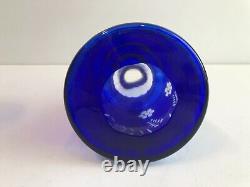 Vintage Cobalt Blue Cut to Clear Tumble Up Bedside Decanter Jug, 7 3/4 Tall