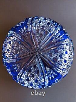 Vintage Cobalt Blue Czech Bohemian Lead Crystal Cut to Clear Bowl 7 1/4 wide