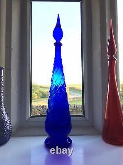Vintage Cobalt Blue Swirl MCM Italian Empoli Genie Bottle Decanter Glass