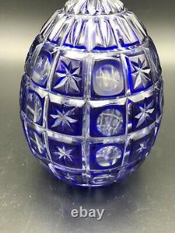 Vintage Cobalt Blue cut to Clear Egg, Signed by Artist, 4 3/4 Tall, 3 1/2 Wide