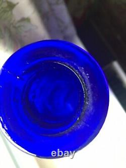 Vintage Cobalt Blue net pattern MCM Italian Empoli Genie Bottle Decanter Glass