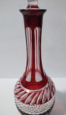 Vintage Cranberry Cased Cut-to-clear Engraved Cut Glass 15 Decanter