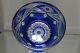 Vintage Crystal Bohemian Cobalt Blue Hand Cut To Clear Footed 8 Bowl Mint