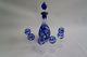 Vintage Crystal Cobalt Blue Cut To Clear Czech Bohemian Set Decanter And Six Cup