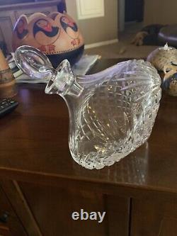 Vintage Crystal Cut Glass Decanter On Side With Topper, Approx 9.5