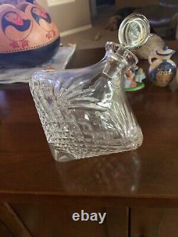 Vintage Crystal Cut Glass Decanter On Side With Topper, Approx 9.5