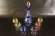 Vintage Crystal Cut To Clear Czech Bohemian Color Decanter And Six Shot Glasses