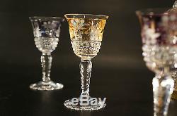 Vintage Crystal Cut To Clear Czech Bohemian Color Decanter and Six Shot Glasses