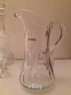 Vintage Cut Crystal Decanter, Pitcher And Stemware