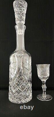 Vintage Cut Crystal Decanter with 14 Matching Glasses Stunning and Beautiful